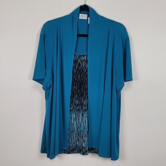 Kim Rogers Women’s 3X Blue Layered Look Top Cardigan Blouse Short Sleeve - Picture 1 of 5